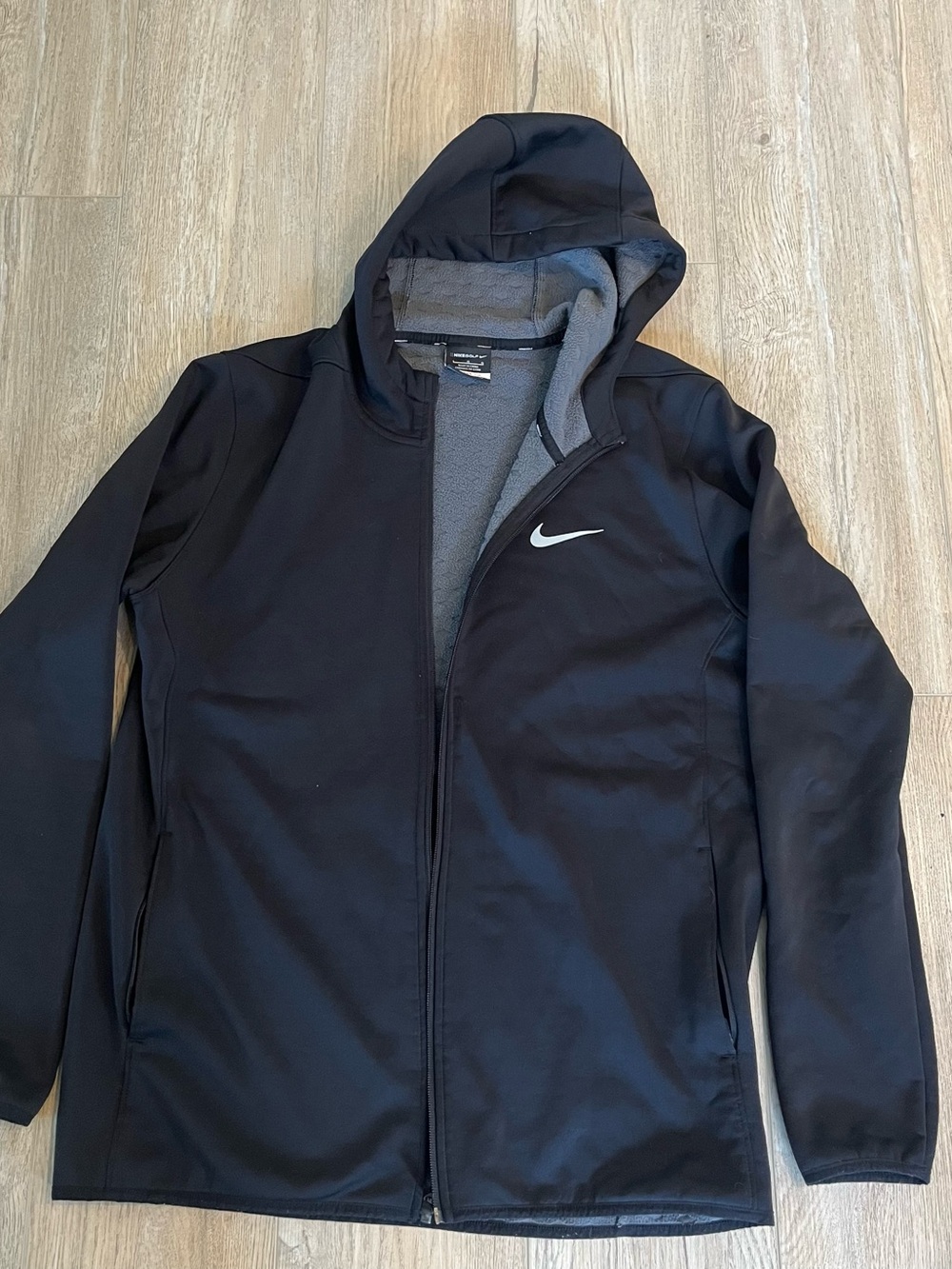 Men’s Nike Golf Black Hooded Full-Zip Performance Jacket with White Swoosh